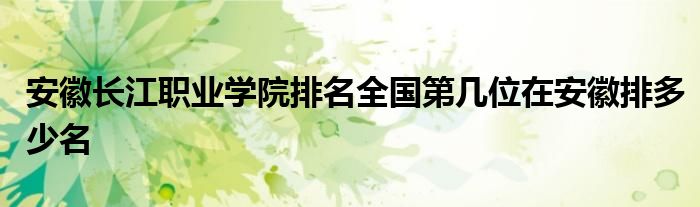 安徽长江职业学院排名全国第几位在安徽排多少名