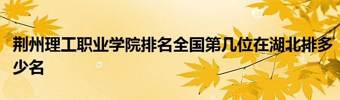 荆州理工职业学院排名全国第几位在湖北排多少名