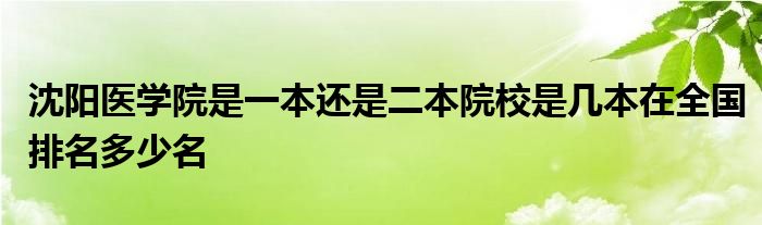 沈阳医学院是一本还是二本院校是几本在全国排名多少名