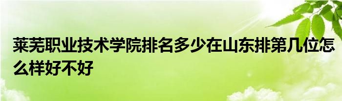 莱芜职业技术学院排名多少在山东排第几位怎么样好不好