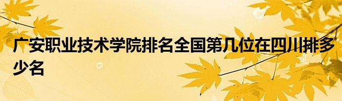 广安职业技术学院排名全国第几位在四川排多少名