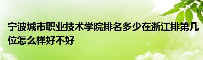 宁波城市职业技术学院排名多少在浙江排第几位怎么样好不好