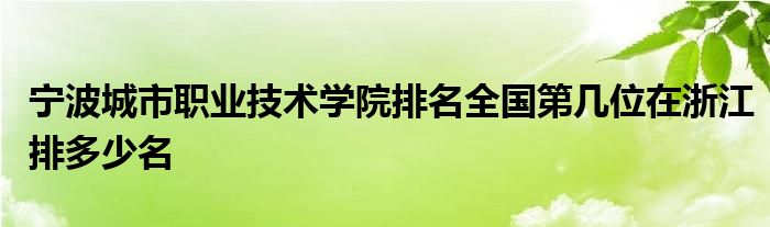 宁波城市职业技术学院排名全国第几位在浙江排多少名