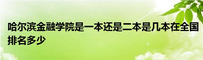 哈尔滨金融学院是一本还是二本是几本在全国排名多少