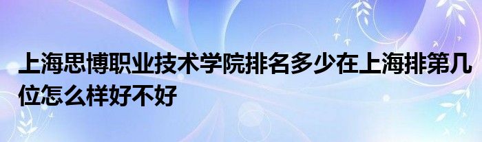 上海思博职业技术学院排名多少在上海排第几位怎么样好不好