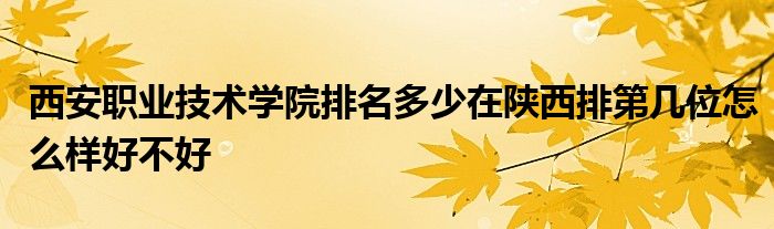 西安职业技术学院排名多少在陕西排第几位怎么样好不好