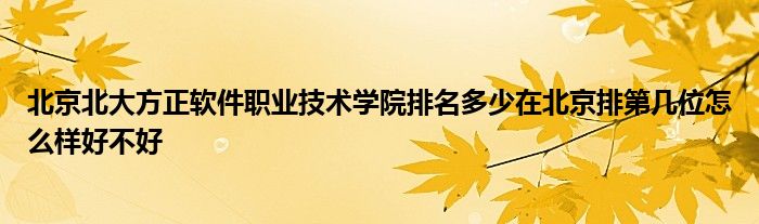 北京北大方正软件职业技术学院排名多少在北京排第几位怎么样好不好