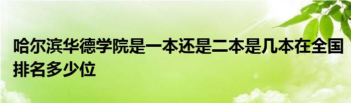 哈尔滨华德学院是一本还是二本是几本在全国排名多少位