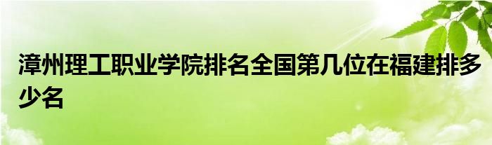 漳州理工职业学院排名全国第几位在福建排多少名