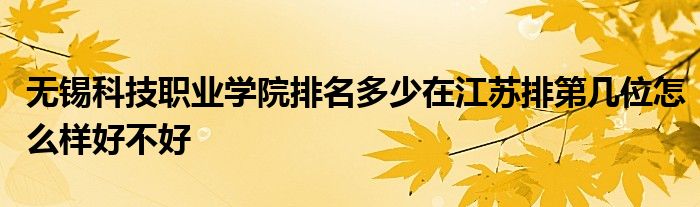 无锡科技职业学院排名多少在江苏排第几位怎么样好不好