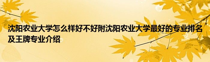 沈阳农业大学怎么样好不好附沈阳农业大学最好的专业排名及王牌专业介绍