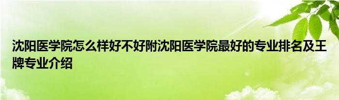 沈阳医学院怎么样好不好附沈阳医学院最好的专业排名及王牌专业介绍