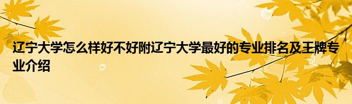 辽宁大学怎么样好不好附辽宁大学最好的专业排名及王牌专业介绍