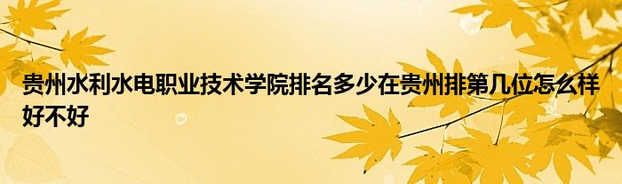 贵州水利水电职业技术学院排名多少在贵州排第几位怎么样好不好