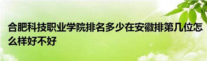 合肥科技职业学院排名多少在安徽排第几位怎么样好不好