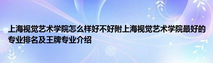 上海视觉艺术学院怎么样好不好附上海视觉艺术学院最好的专业排名及王牌专业介绍