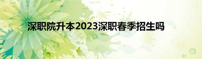 深职院升本2023深职春季招生吗