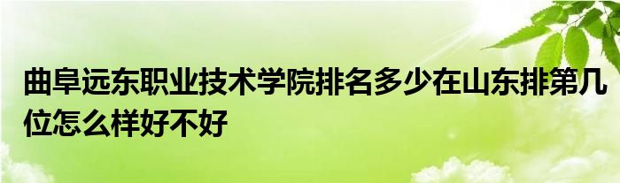 曲阜远东职业技术学院排名多少在山东排第几位怎么样好不好