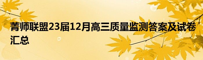 菁师联盟23届12月高三质量监测答案及试卷汇总