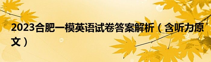 2023合肥一模英语试卷答案解析（含听力原文）