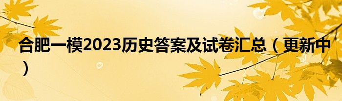 合肥一模2023历史答案及试卷汇总（更新中）