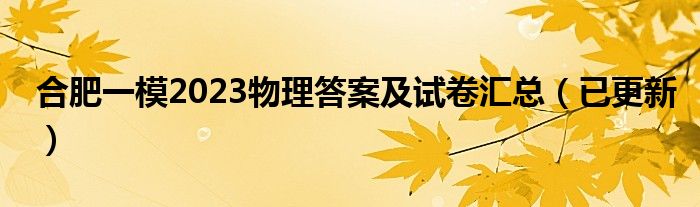 合肥一模2023物理答案及试卷汇总（已更新）