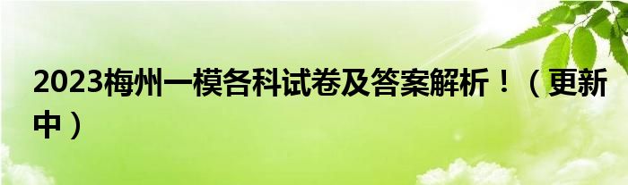 2023梅州一模各科试卷及答案解析！（更新中）