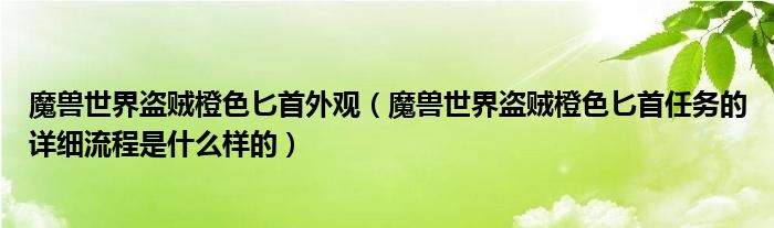 魔兽世界盗贼橙色匕首外观（魔兽世界盗贼橙色匕首任务的详细流程是什么样的）