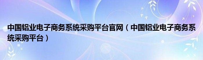 中国铝业电子商务系统采购平台官网（中国铝业电子商务系统采购平台）