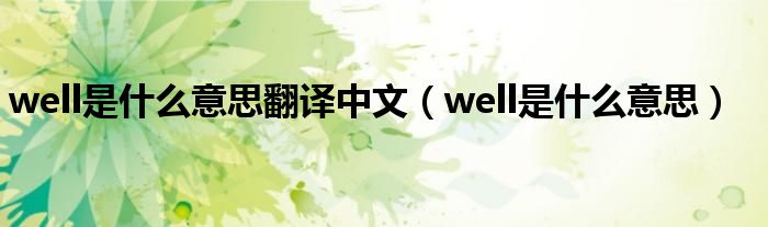 well是什么意思翻译中文（well是什么意思）