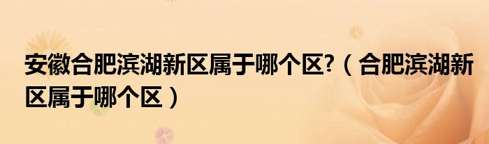 安徽合肥滨湖新区属于哪个区?（合肥滨湖新区属于哪个区）