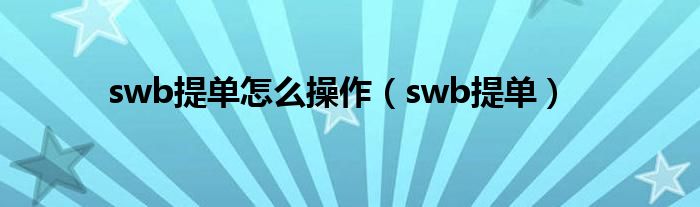 swb提单怎么操作（swb提单）