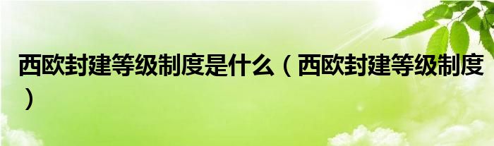 西欧封建等级制度是什么（西欧封建等级制度）