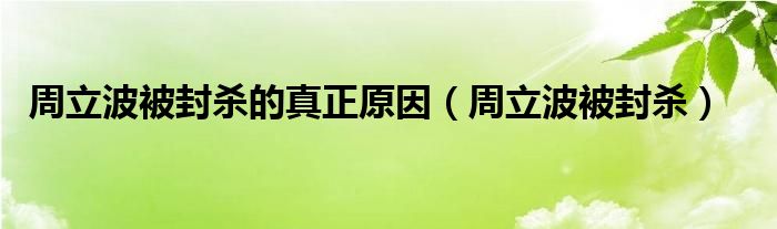 周立波被封杀的真正原因（周立波被封杀）