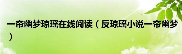 一帘幽梦琼瑶在线阅读（反琼瑶小说一帘幽梦）