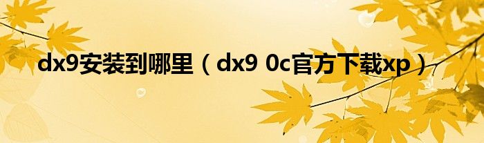 dx9安装到哪里（dx9 0c官方下载xp）