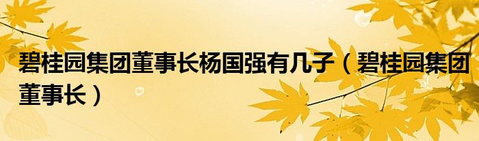 碧桂园集团董事长杨国强有几子（碧桂园集团董事长）