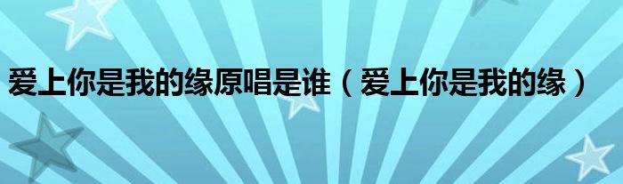 爱上你是我的缘原唱是谁（爱上你是我的缘）