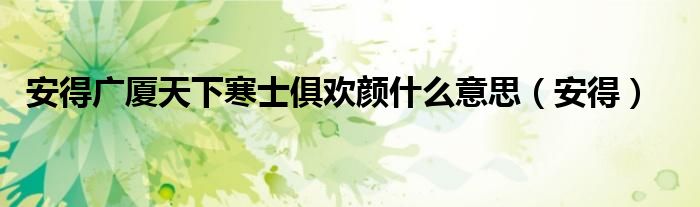 安得广厦天下寒士俱欢颜什么意思（安得）