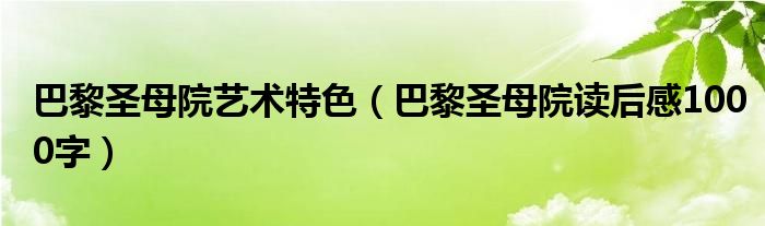 巴黎圣母院艺术特色（巴黎圣母院读后感1000字）