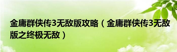 金庸群侠传3无敌版攻略（金庸群侠传3无敌版之终极无敌）