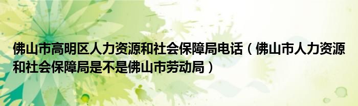 佛山市高明区人力资源和社会保障局电话（佛山市人力资源和社会保障局是不是佛山市劳动局）