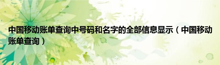 中国移动账单查询中号码和名字的全部信息显示（中国移动账单查询）