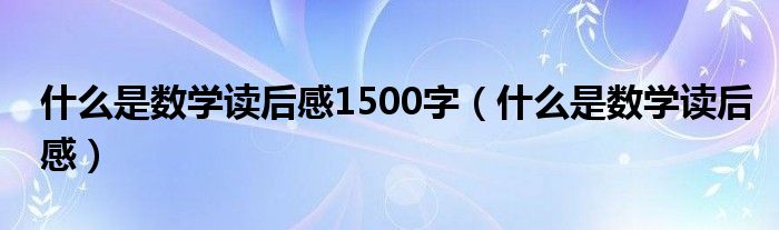 什么是数学读后感1500字（什么是数学读后感）