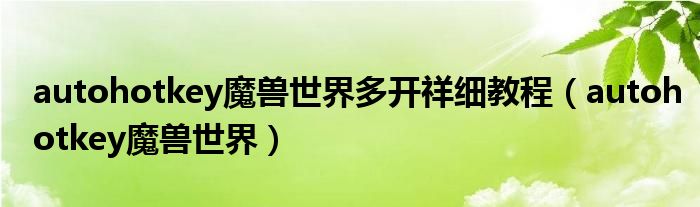 autohotkey魔兽世界多开祥细教程（autohotkey魔兽世界）