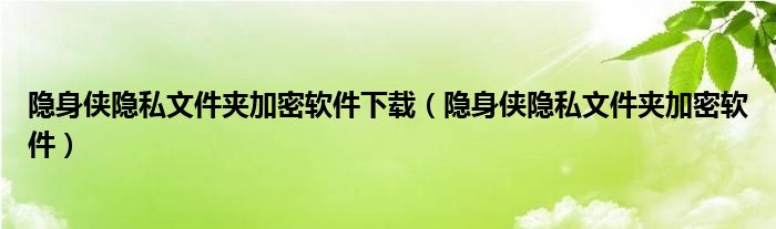 隐身侠隐私文件夹加密软件下载（隐身侠隐私文件夹加密软件）