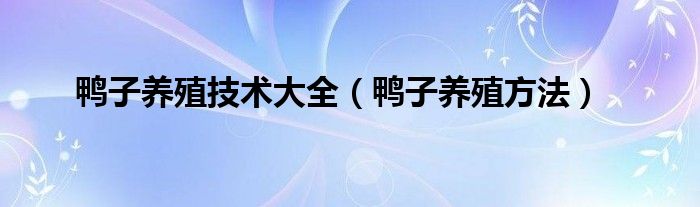 鸭子养殖技术大全（鸭子养殖方法）