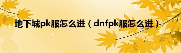 地下城pk服怎么进（dnfpk服怎么进）