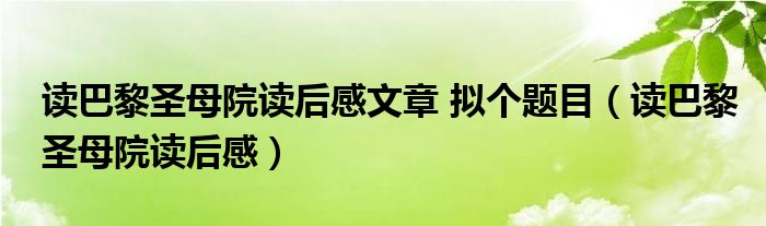 读巴黎圣母院读后感文章 拟个题目（读巴黎圣母院读后感）