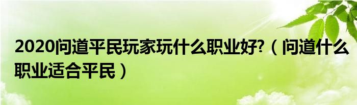 2020问道平民玩家玩什么职业好?（问道什么职业适合平民）